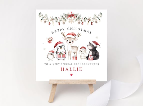 Personalised Woodland Animals Christmas Card | Keepsake Reindeer Card