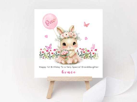 Personalised Bunny 1st Birthday Card | Wildflower Rabbit Keepsake
