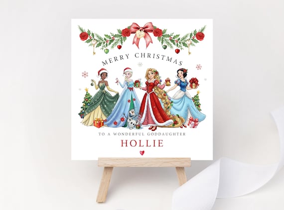 Personalised Disney Princesses Christmas Card | For Granddaughter Goddaughter or Niece