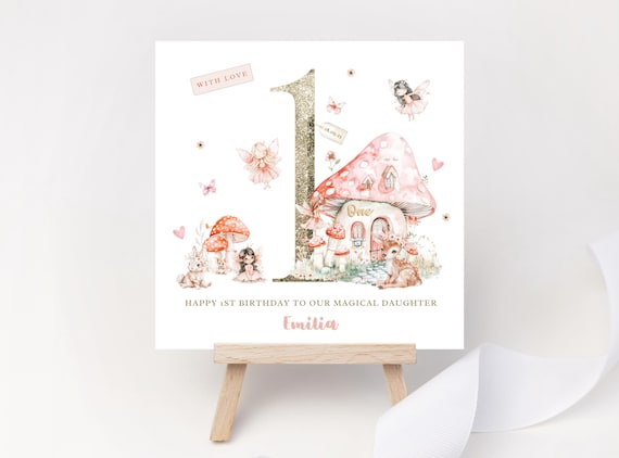 Personalised Fairy 1st Birthday Card for Girl Magical Fairies Toadstool Woodland Keepsake