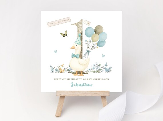 Personalised One Silly Goose 1st Birthday Card for Boys – Dated Keepsake