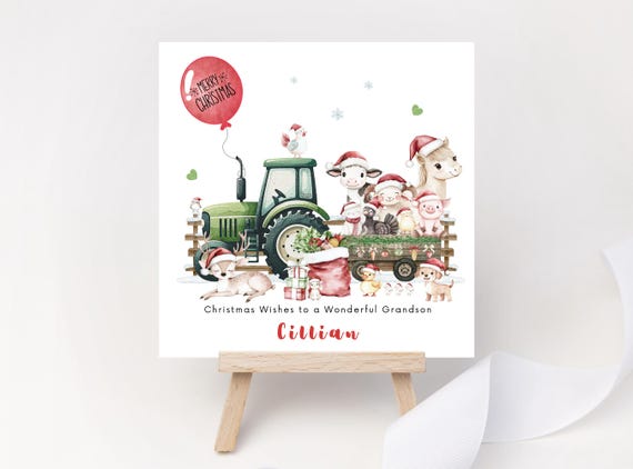 Personalised Green Tractor Christmas Card | Festive Farm Animals  Keepsake