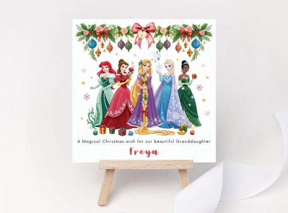 Personalised Disney Princess Christmas Card – Elsa, Olaf & Fairy-Tale Keepsake for Granddaughter or Niece