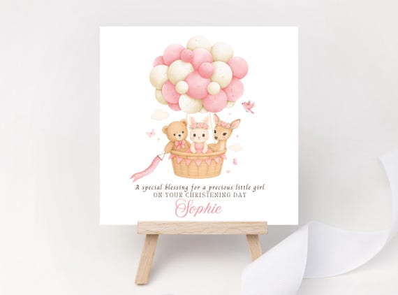 Personalised Woodland Christening Card for Girl - Custom Name & Date Keepsake