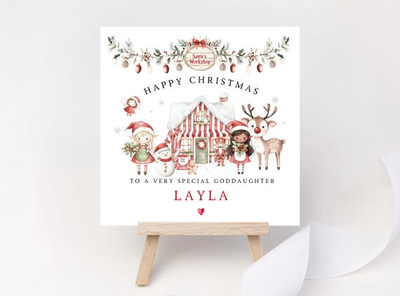 Personalised Santa's Workshop Christmas Card – Merry or Happy Christmas North Pole Keepsake