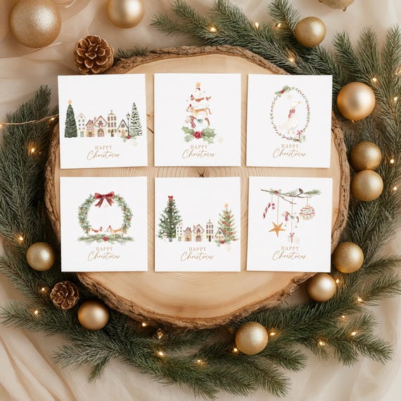 Luxury Christmas Card Set – Animal Village Collection, 6-Pack Watercolour Festive Cards