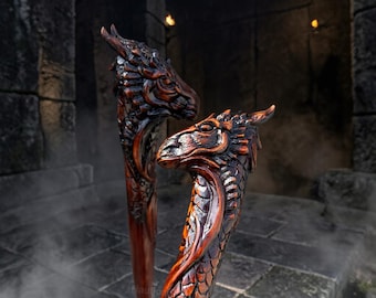 Bastone da passeggio in legno intagliato a mano con testa di drago – Bastone da passeggio con testa di drago fantasy, bastone gotico