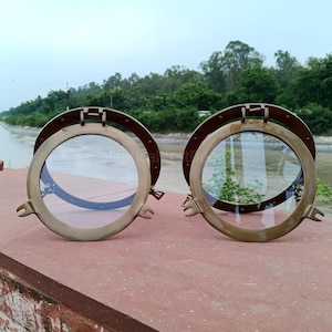 Antik mässings nautisk maritim fartyg båtfönster och väggspegel ventil ~ Heminredning julklapp