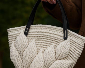 DIY Crochet Bag with 3D Leaves Pattern, Boho Tote Purse, Digital PDF Download, Handmade Shoulder Bag Tutorial for Crocheters