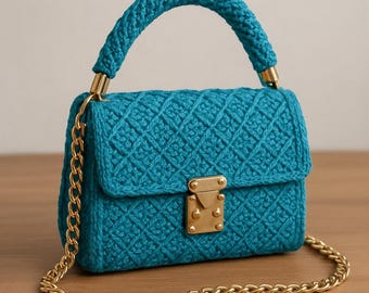DIY Canvas Handbag Crochet Pattern, Digital PDF Tutorial, Handmade Tote with Embroidery, Lining and Chain Strap