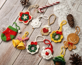 Adornos navideños de crochet, decoración colgante, adornos para árboles o coches