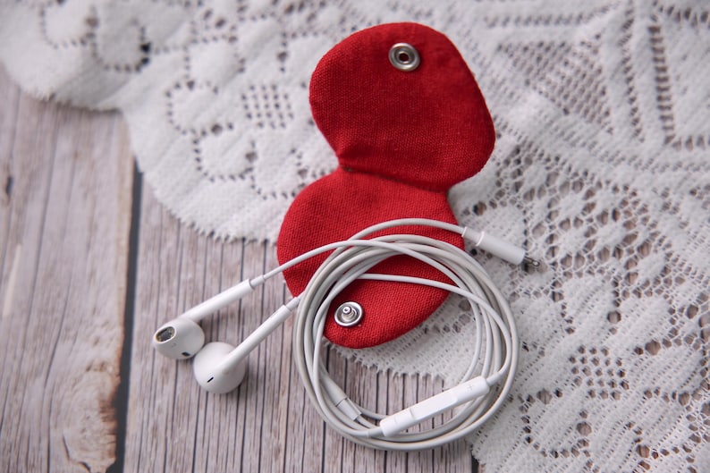 Earbud Accessory Strawberry Cord Organizer, Linen Earbud Holder, Headphone Wrap ...