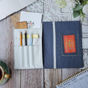 Embroidered Zodiac Cat Journal Cover: Handmade Linen Astrology Pouch
