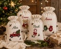 Personalized Kids Christmas Sack, Hand Embroidered Santa Bag, Custom Name Linen Gift Bag