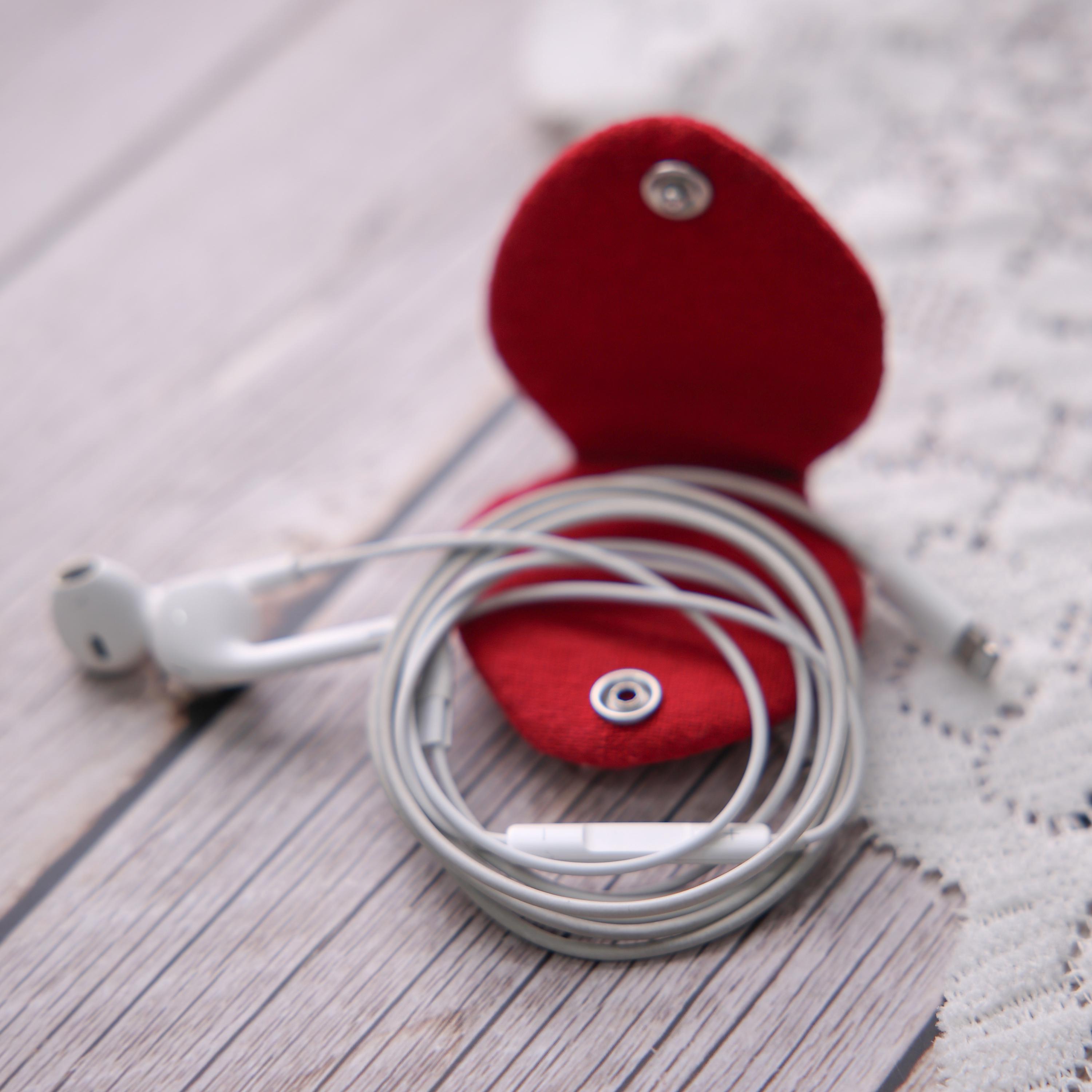 Earbud Accessory Strawberry Cord Organizer, Linen Earbud Holder, Headphone Wrap ...