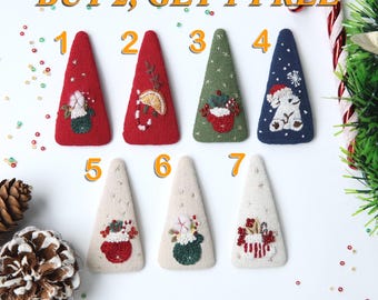 Handbestickte Weihnachtsspange - Leinen Dreieck Haarspange
