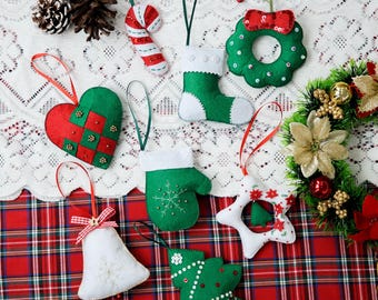 Handmade Felt Christmas Ornaments Set – Holiday Tree Decor