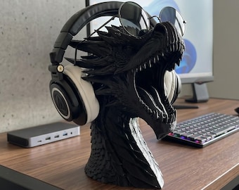 Soporte para auriculares y gafas con forma de busto de dragón: soporte impreso en 3D, decoración para videojuegos, estante de exhibición.