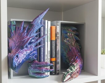 3D Printed Dragon Book Nook - Hand-Painted Fantasy Shelf Decor, Retro Bronze Dragon Sculpture Bookends & Display Prop - View #6