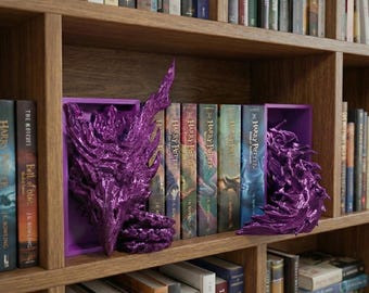 Dragon Book Nook: decorazione da scaffale fantasy stampata in 3D, regalo per gli amanti dei libri