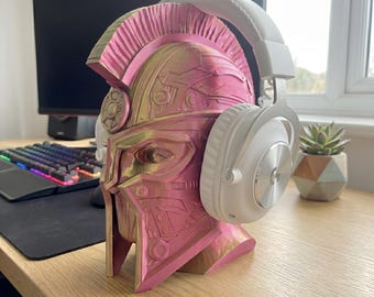 3D Printed Spartan Helmet Headphone Stand: Gamer Desk Decor