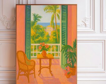 Balcón / Verano / Póster / Balcón, Arte de pared, Póster, Vintage