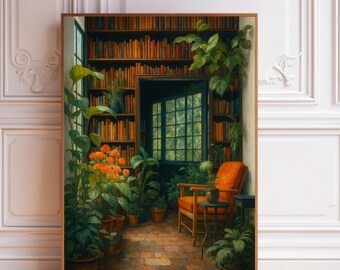 Póster vintage de biblioteca, lámina de librería, regalo para amantes de los libros, regalo para lectores, arte mural antiguo, arte retro para amantes de los libros, biblioteca