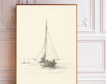 Velero antiguo, boceto, póster, vintage