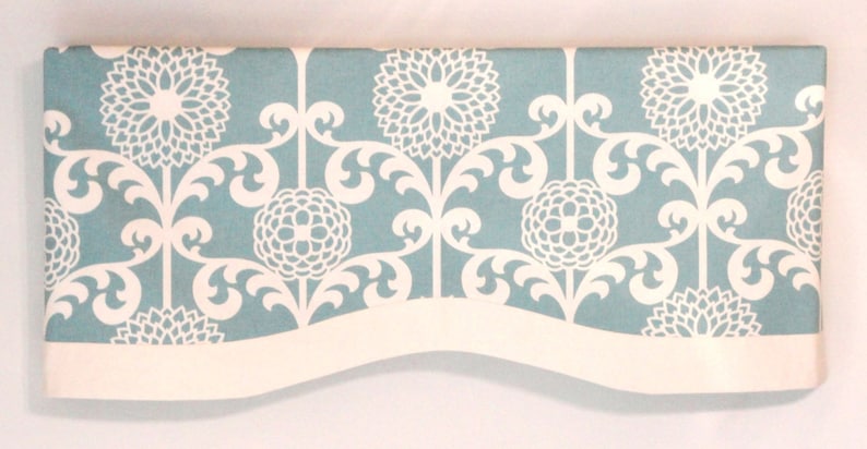 Window Valance Faux Cornice Blue White Accent Band Lined Invisible Rod Pocket Your Fabric MADE TO ORDER