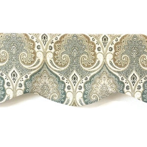 Custom Window Valance Green Teal drapery plus Hangs by Rod Pocket  To Be Ordered