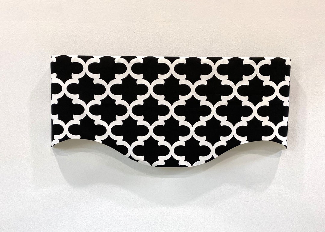 Black Window Valance Faux Cornice / Black White Cotton Fabric Etsy