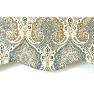 Green Teal Ivory Tan Window Valance Lined Faux Cornice Rod Pocket Curtain Home Decor