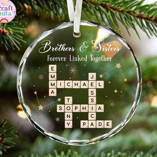 Personalized Family Crossword Ornament: Forever Linked Together, Siblings Christmas Gift Keepsake