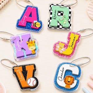Personalized Initial Letter Backpack Name Tag, Custom Kid Name Keychain, Lunch Box Tag, Diaper Bag Tag, Back To School Gift for Kids