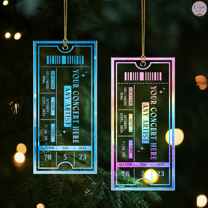 Relive your favorite concert moments with this Personalized Concert Ticket Ornament 2025, a custom acrylic keepsake designed to capture every note, lyric, and shared memory.