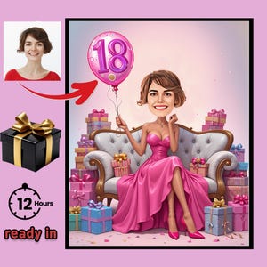 Personalized Birthday Caricature – Custom 25th Birthday Cartoon Portrait, 20th Birthday Drawing, Birthday Cartoon illustrations, Unique Gift