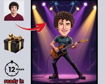 Personalized Guitarist Cartoon – Custom Musician Caricature (Digital)
