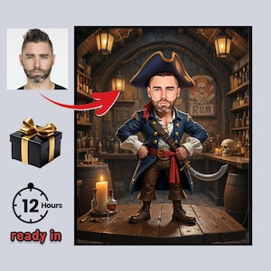 Custom Pirate Caricature Portrait – Personalized Cartoon Gift (Digital)