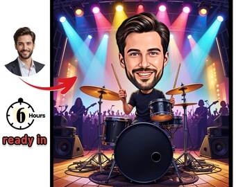 Custom Drummer Caricature: Personalized Musician Portrait (Digital Download