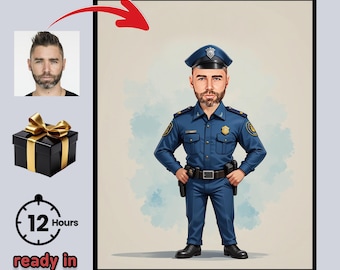 Custom Police Officer Cartoon Portrait – Personalized Law Enforcement Gift (Digital Download)