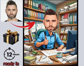 Retirement Caricature Digital Portrait, Personalized Funny Art (Custom from Photo)
