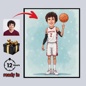 Custom Basketball Caricature Portrait: Personalized Digital Art (Digital Download