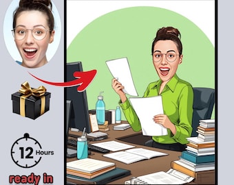 Custom Office Caricature: Funny Retirement Gift (Digital Portrait