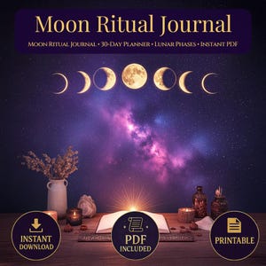 Moon Ritual Journal: pianificatore delle fasi lunari per l&#39;impostazione delle intenzioni (download immediato del PDF)