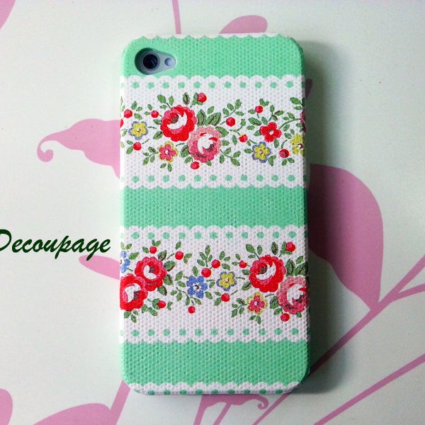 Rose in White and Light Green Stripe - iPhone 4 Case , iPhone 4s Case , iPhone 3g , 3gs , Samsung galaxy S2 , Floral Case