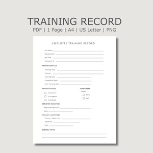 Employee Training Record, Staff Learning Log, HR Course Tracker, Personnel Record, Office Printable