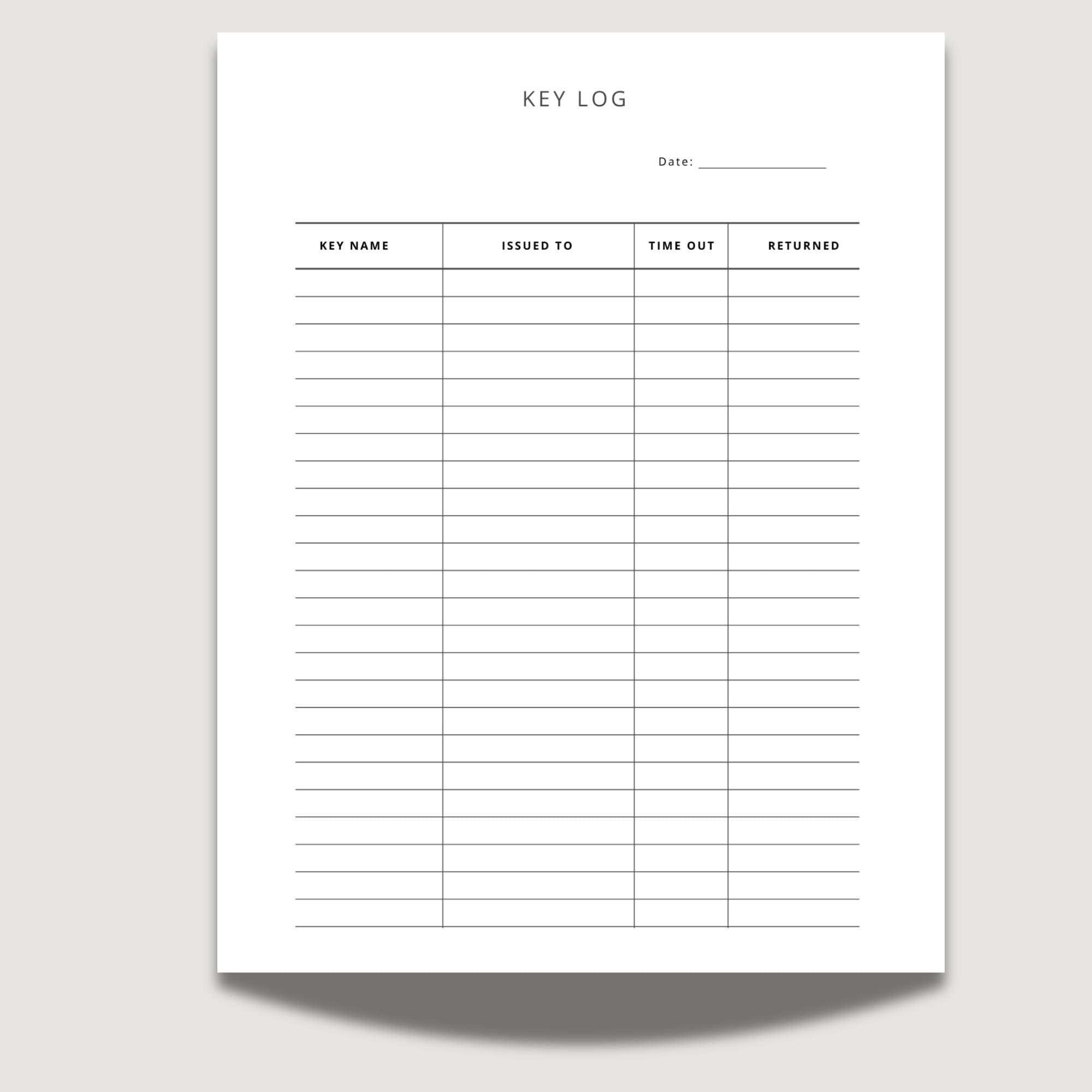 Key Log, Sign Out Sheet, Return Record - Etsy