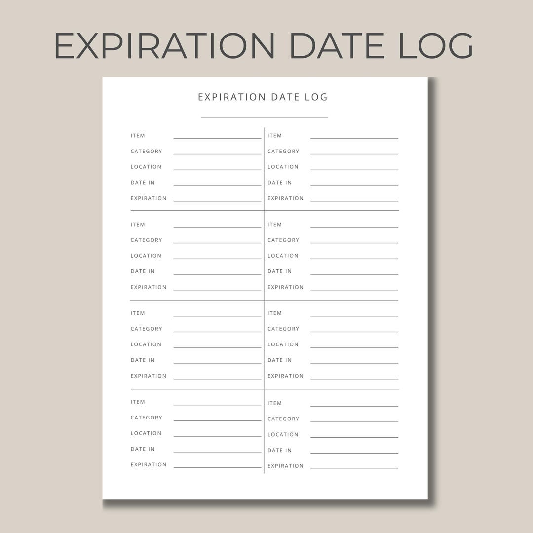 Expiration Date Log Printable | Shelf Life Inventory Tracker - Etsy