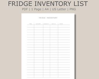 Fridge Inventory Tracker Refrigerator Food Organizer Quantity Date Log Sheet