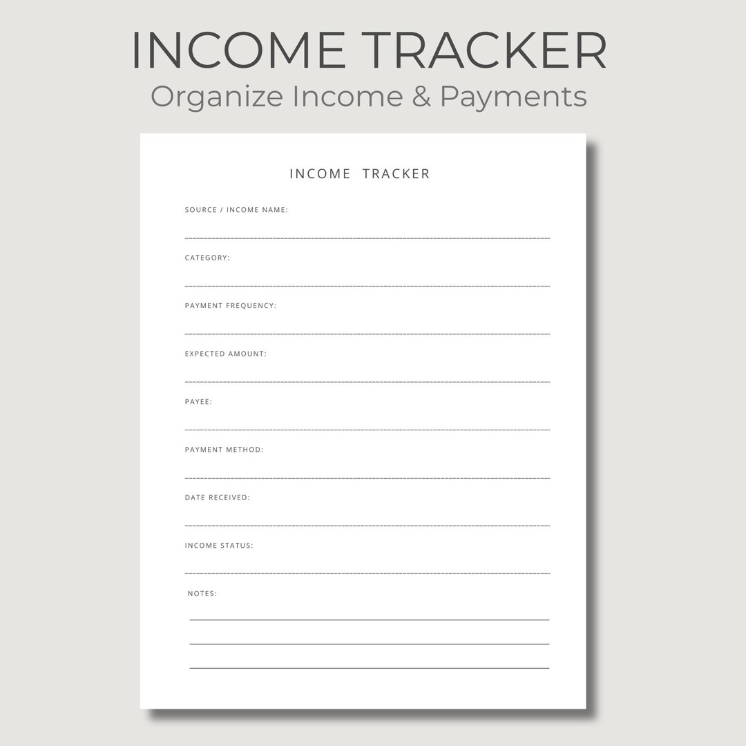 Income Tracker Printable | Income Log Sheet | Personal Finance Record ...